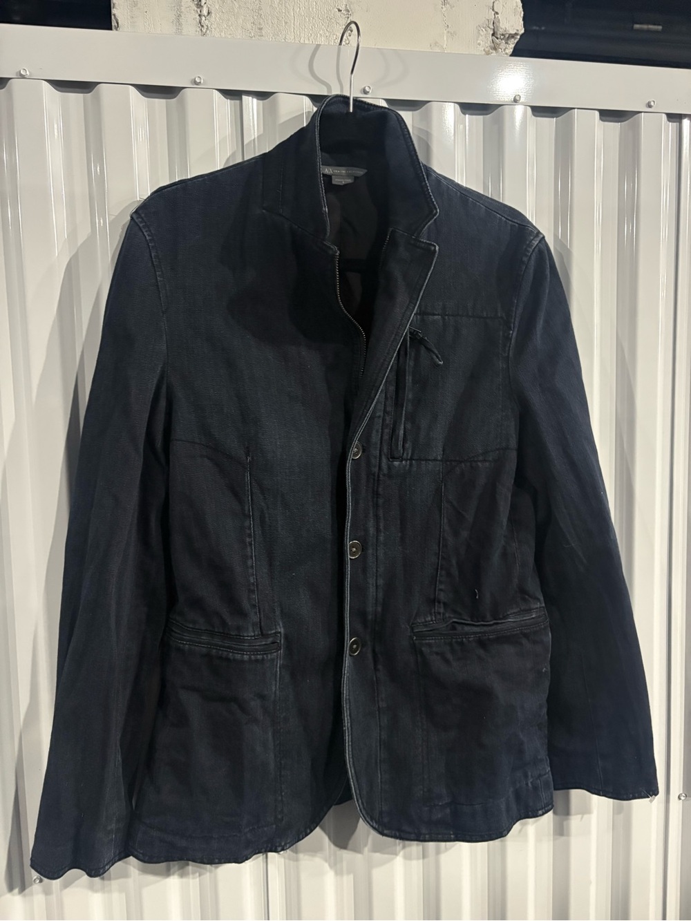 Armani Exchange Dark Wash Denim Blazer Jacket Minimalist Y2K - Picture 3 of 4